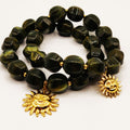 Bracelet Double Rangs Perles d'imitation Kaki et Dorées Luxe