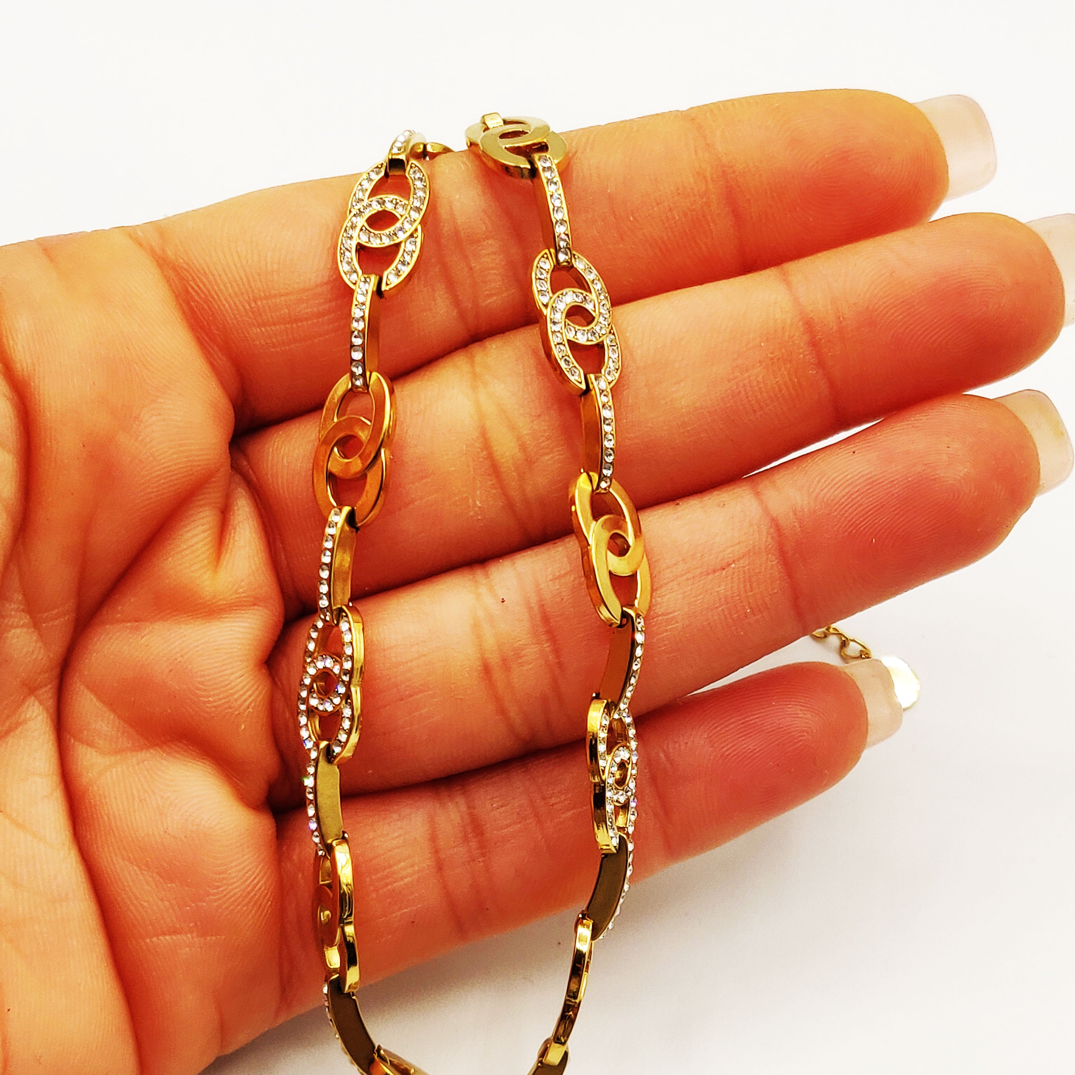 Collier Multi Double C Luxe Dorés et Cristaux