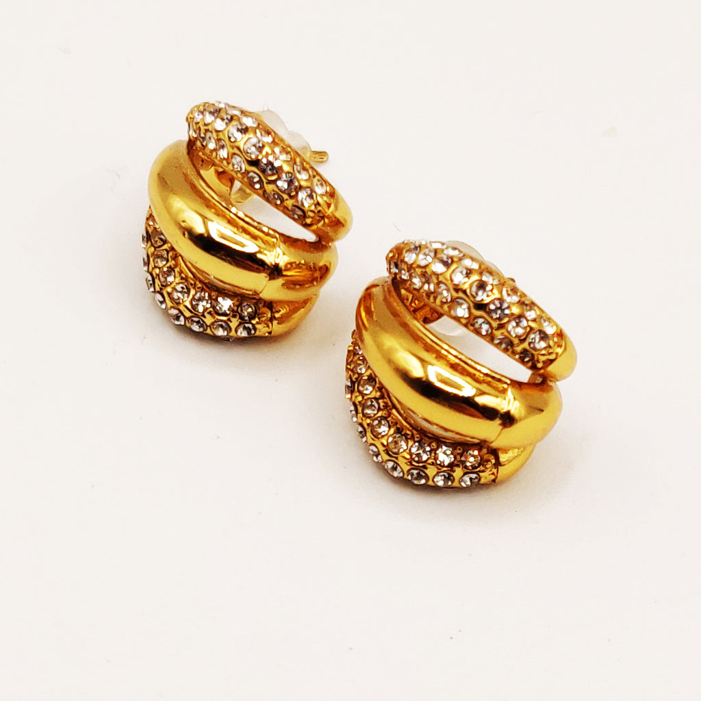 Boucles d'oreilles Triple Anneaux Cristaux et Dorés