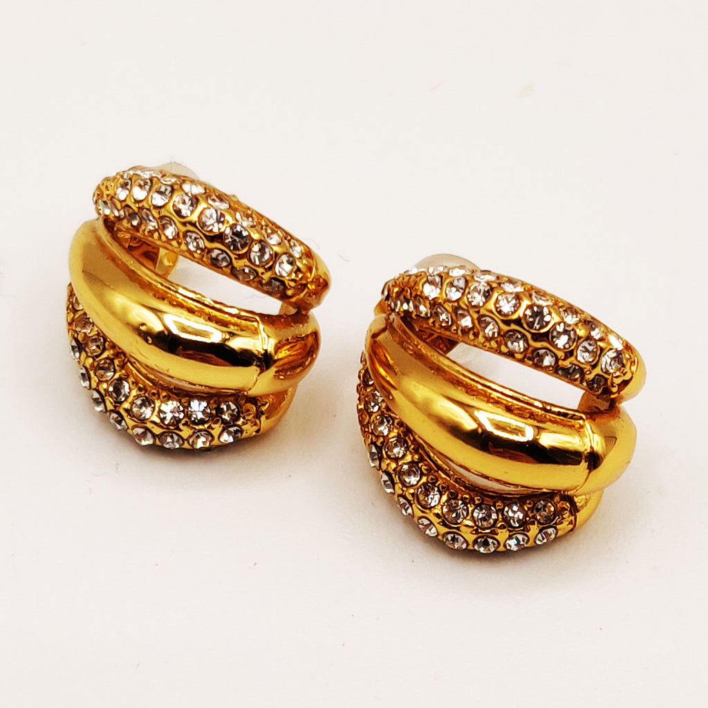 Boucles d'oreilles Triple Anneaux Cristaux et Dorés
