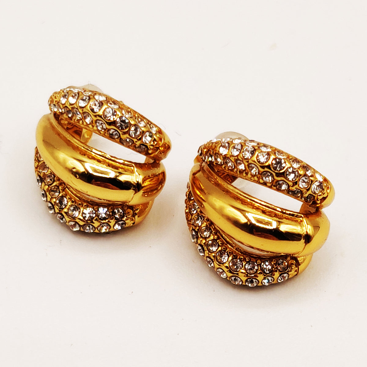 Boucles d'oreilles Triple Anneaux Cristaux et Dorés
