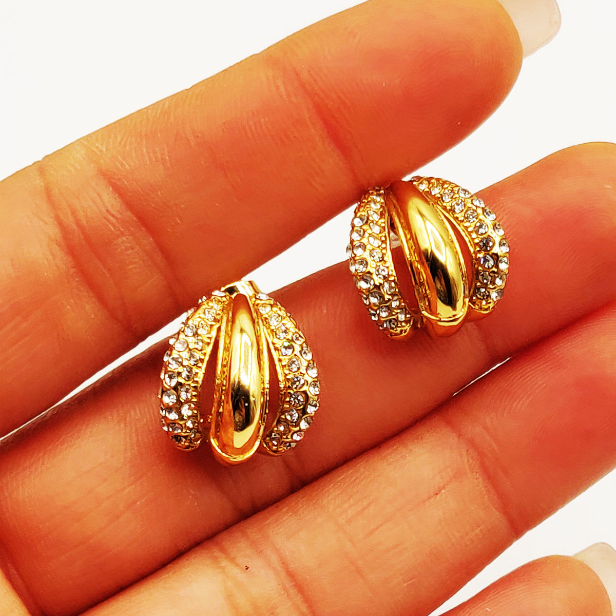 Boucles d'oreilles Triple Anneaux Cristaux et Dorés