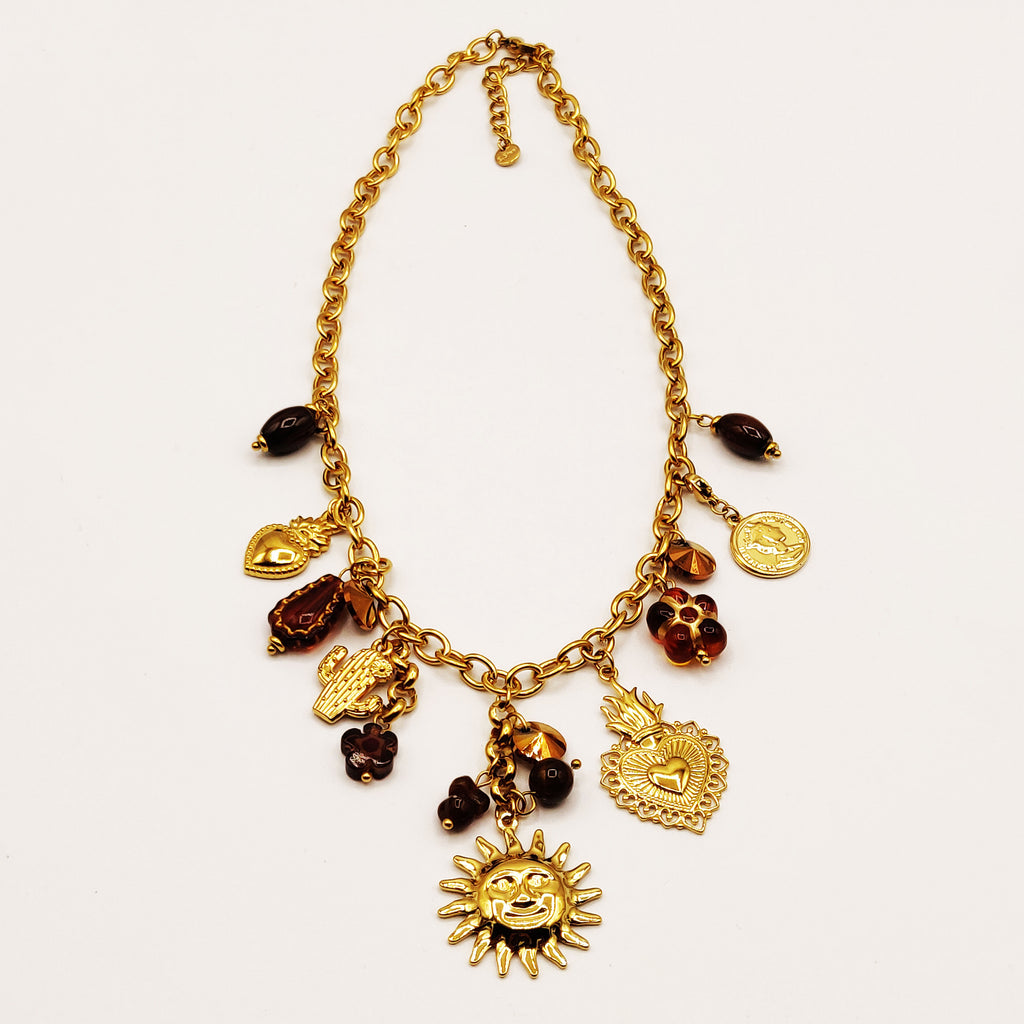 Collier Chaîne Bibelots Marrons et Dorés Luxe