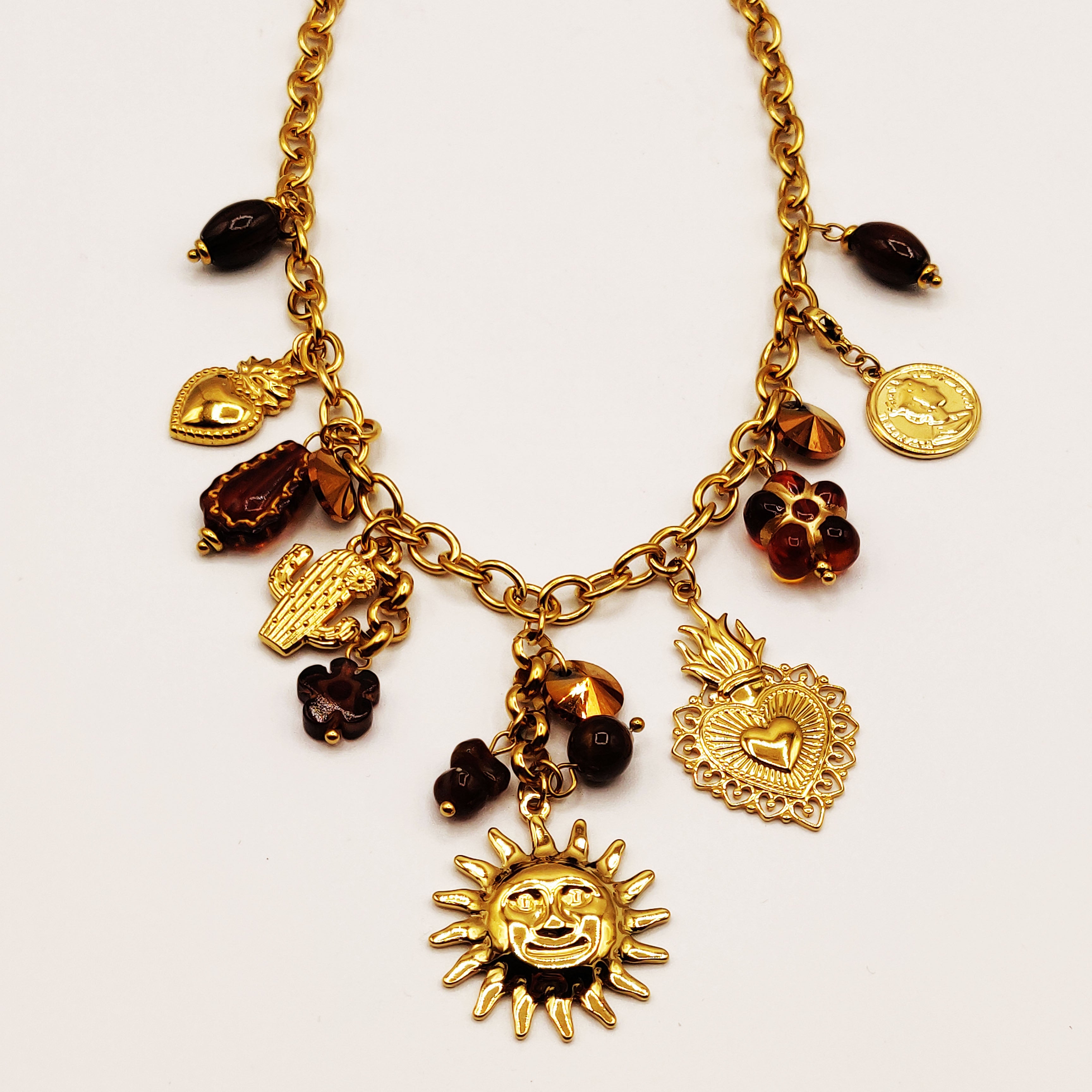 Collier Chaîne Bibelots Marrons et Dorés Luxe