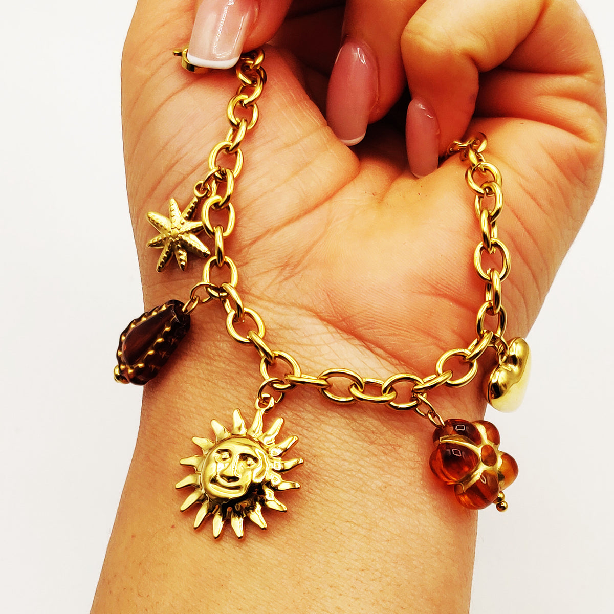 Bracelet Chaîne Bibelots Marrons et Dorés Luxe