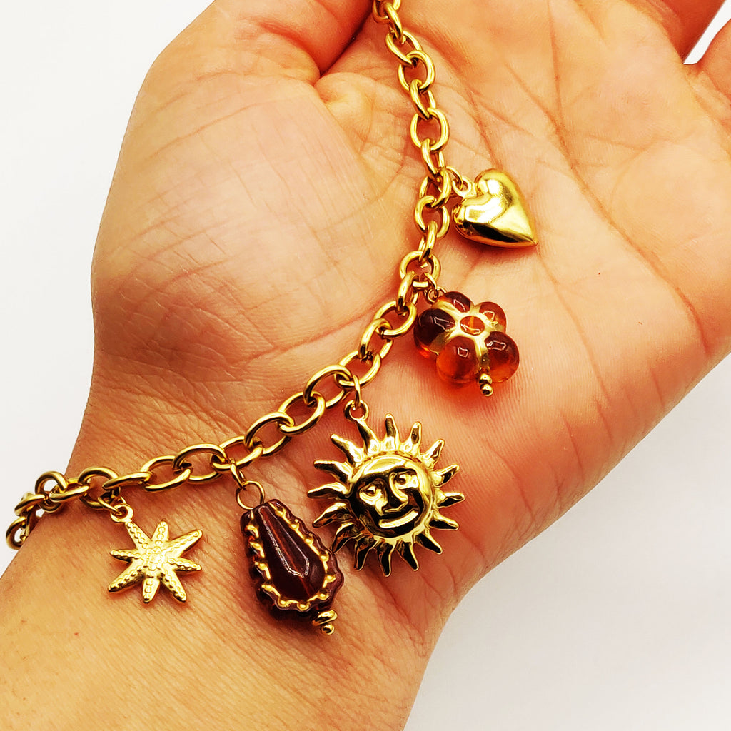Bracelet Chaîne Bibelots Marrons et Dorés Luxe