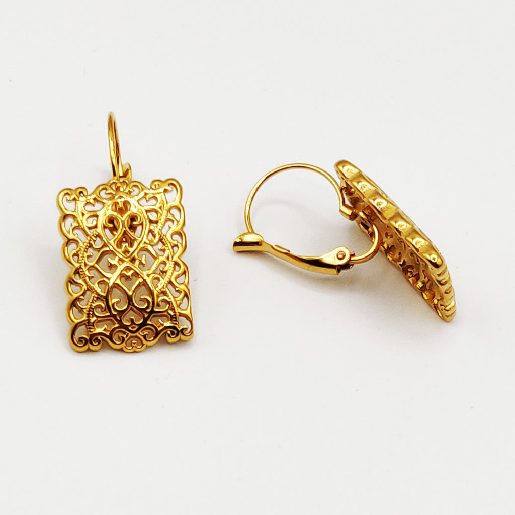 Boucles d'oreilles Rectangle Motifs Orientaux Luxe