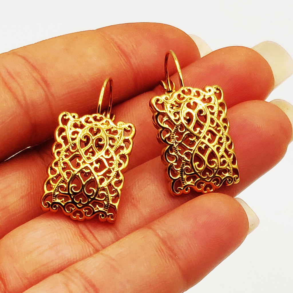 Boucles d'oreilles Rectangle Motifs Orientaux Luxe