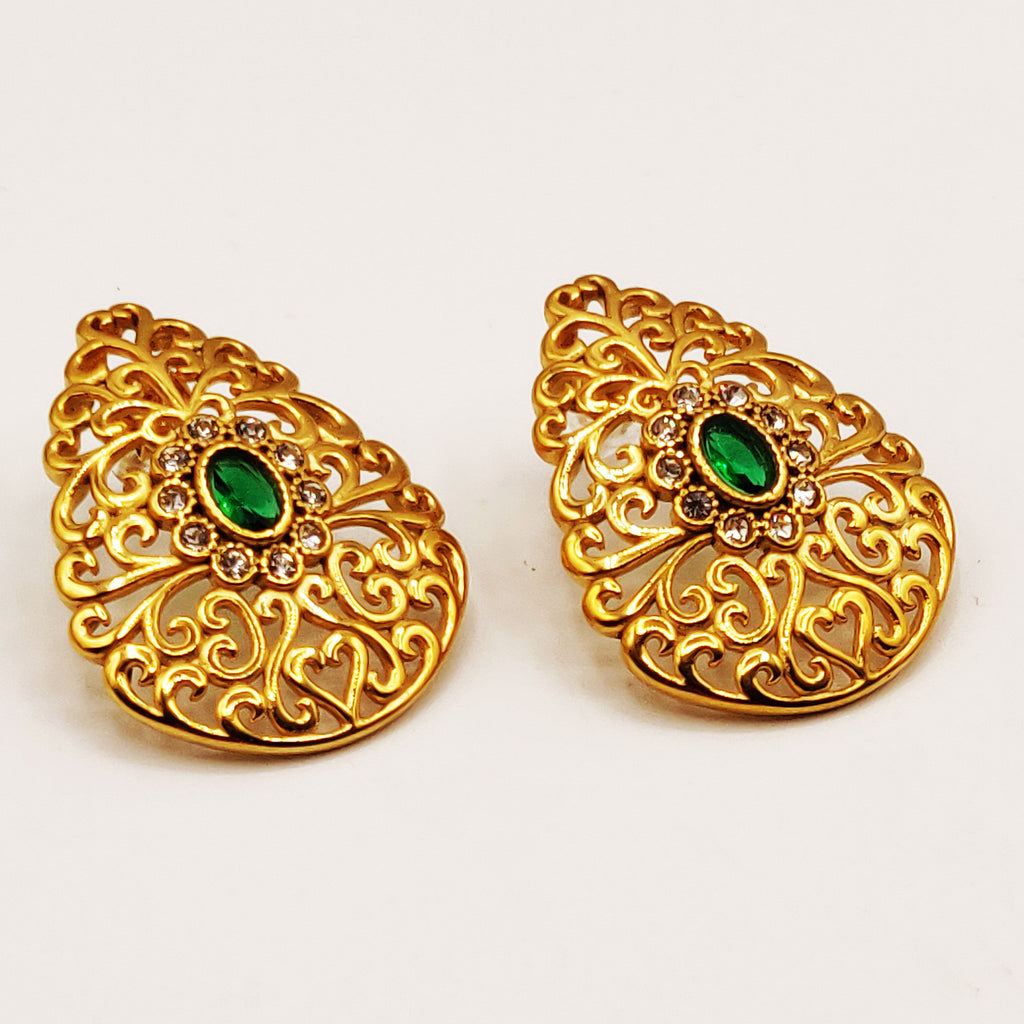 Boucles d'oreilles Torsade Grande Goutte Motifs Orientaux Pierre Verte Luxe