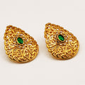 Boucles d'oreilles Torsade Grande Goutte Motifs Orientaux Pierre Verte Luxe