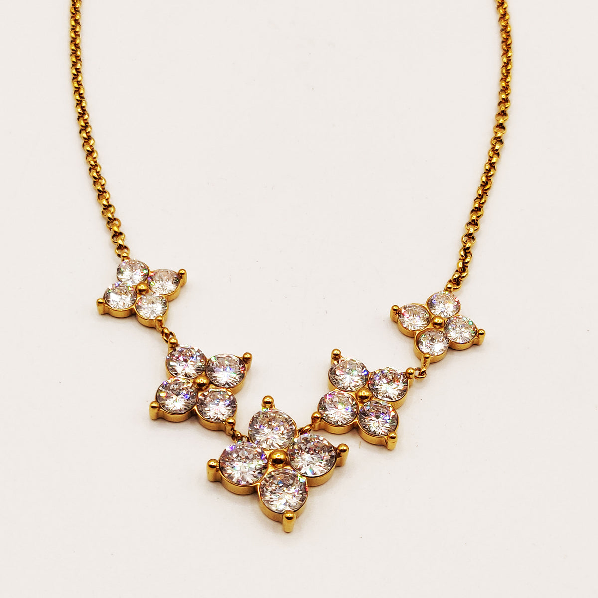 Collier Mailles Multi Grands Trèfles 4 Cristaux Luxe