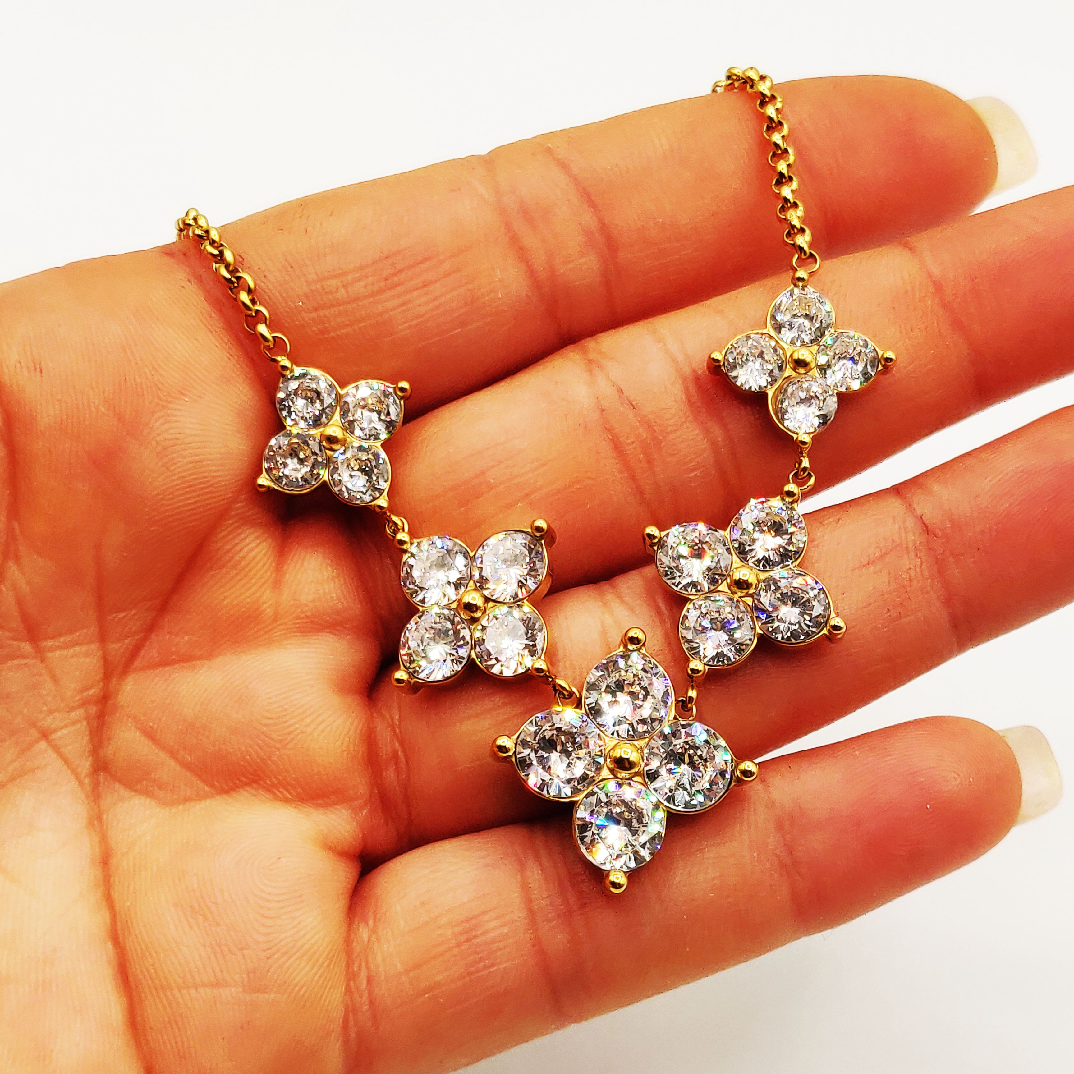 Collier Mailles Multi Grands Trèfles 4 Cristaux Luxe