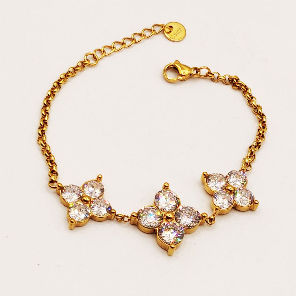 Bracelet Mailles Multi Grands Trèfles 4 Cristaux Luxe