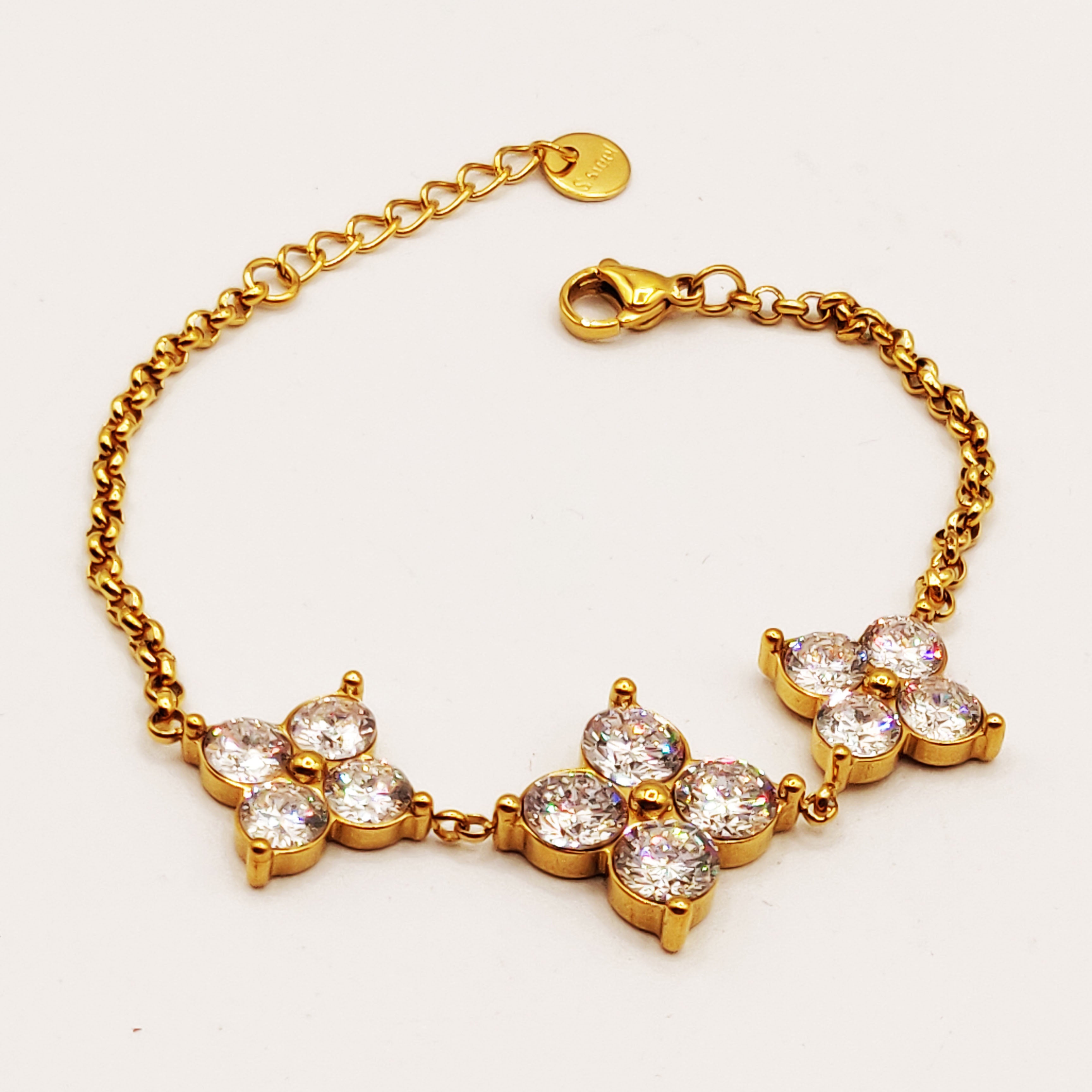 Bracelet Mailles Multi Grands Trèfles 4 Cristaux Luxe