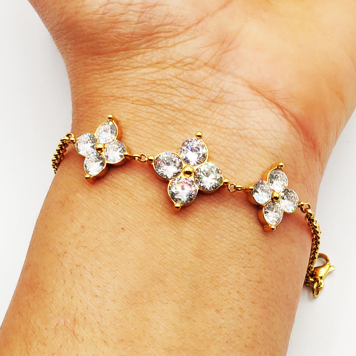 Bracelet Mailles Multi Grands Trèfles 4 Cristaux Luxe