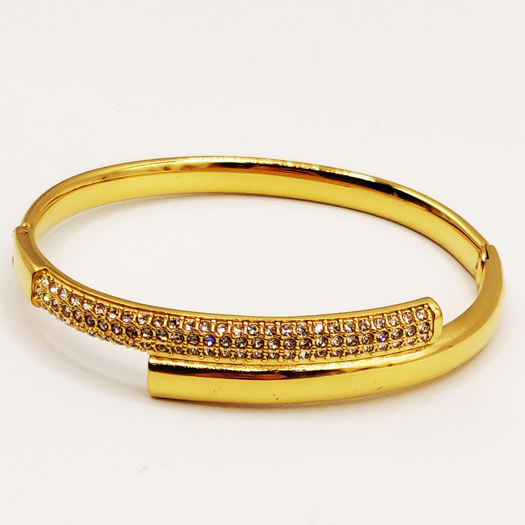 Bracelet Rigide Double Lignes Cristaux et Dorée Luxe