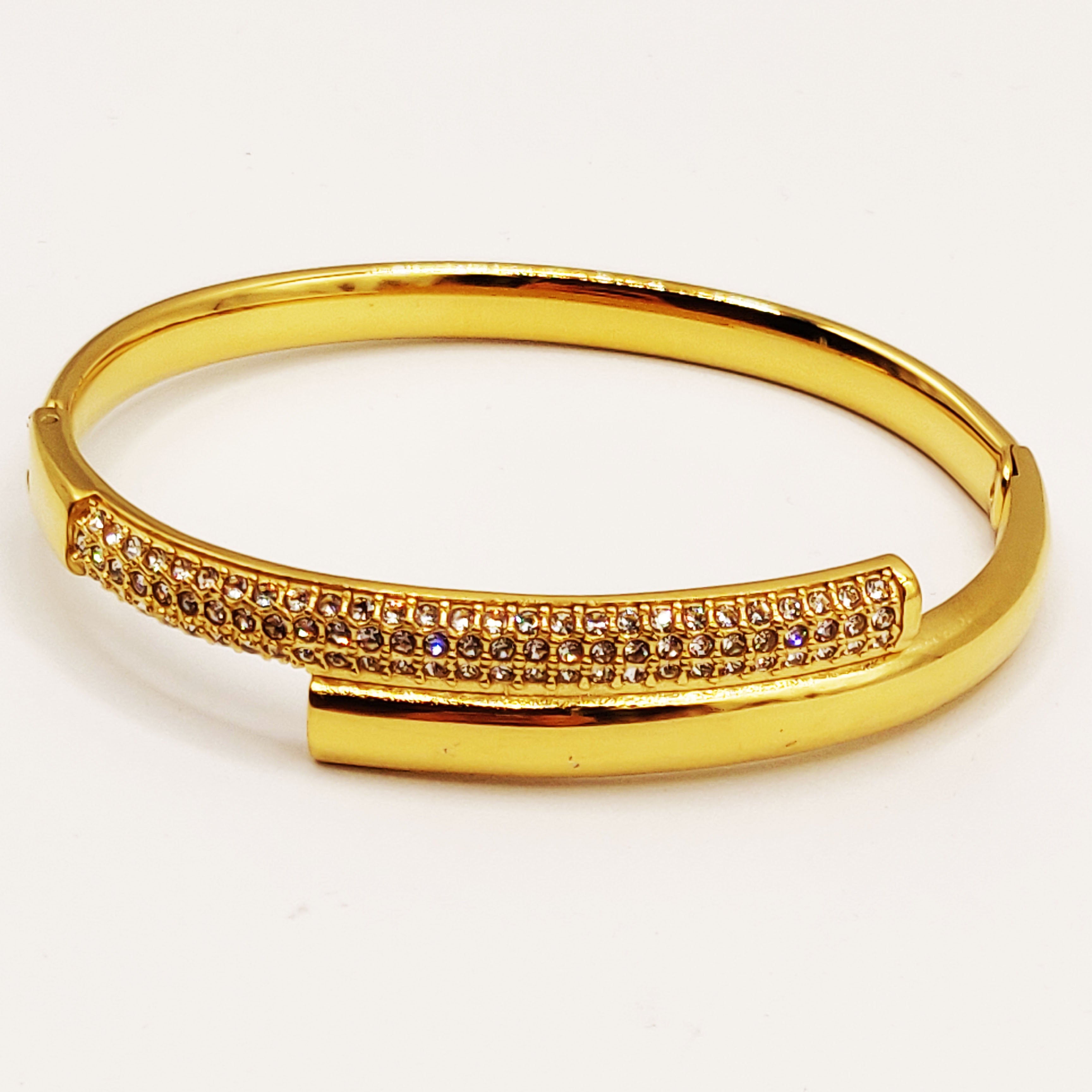 Bracelet Rigide Double Lignes Cristaux et Dorée Luxe