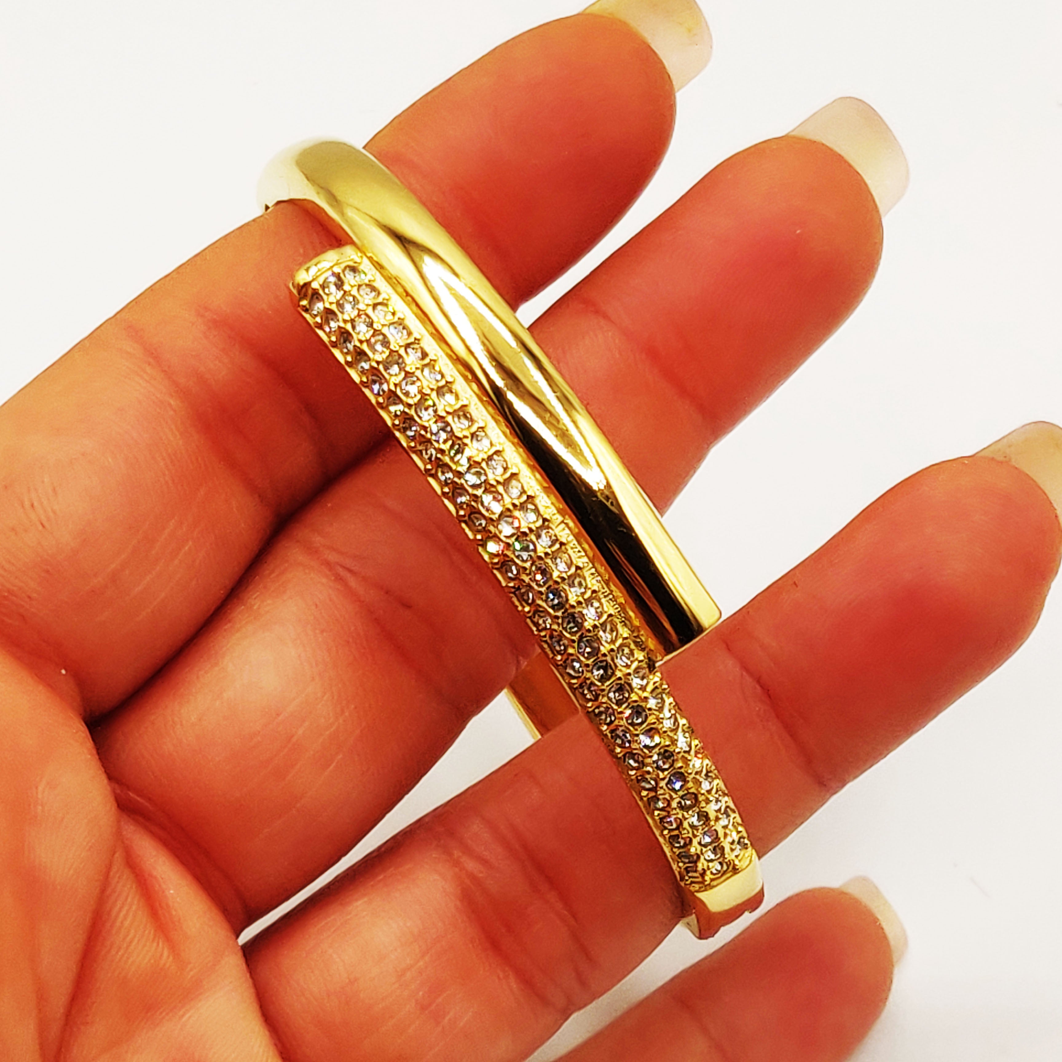 Bracelet Rigide Double Lignes Cristaux et Dorée Luxe