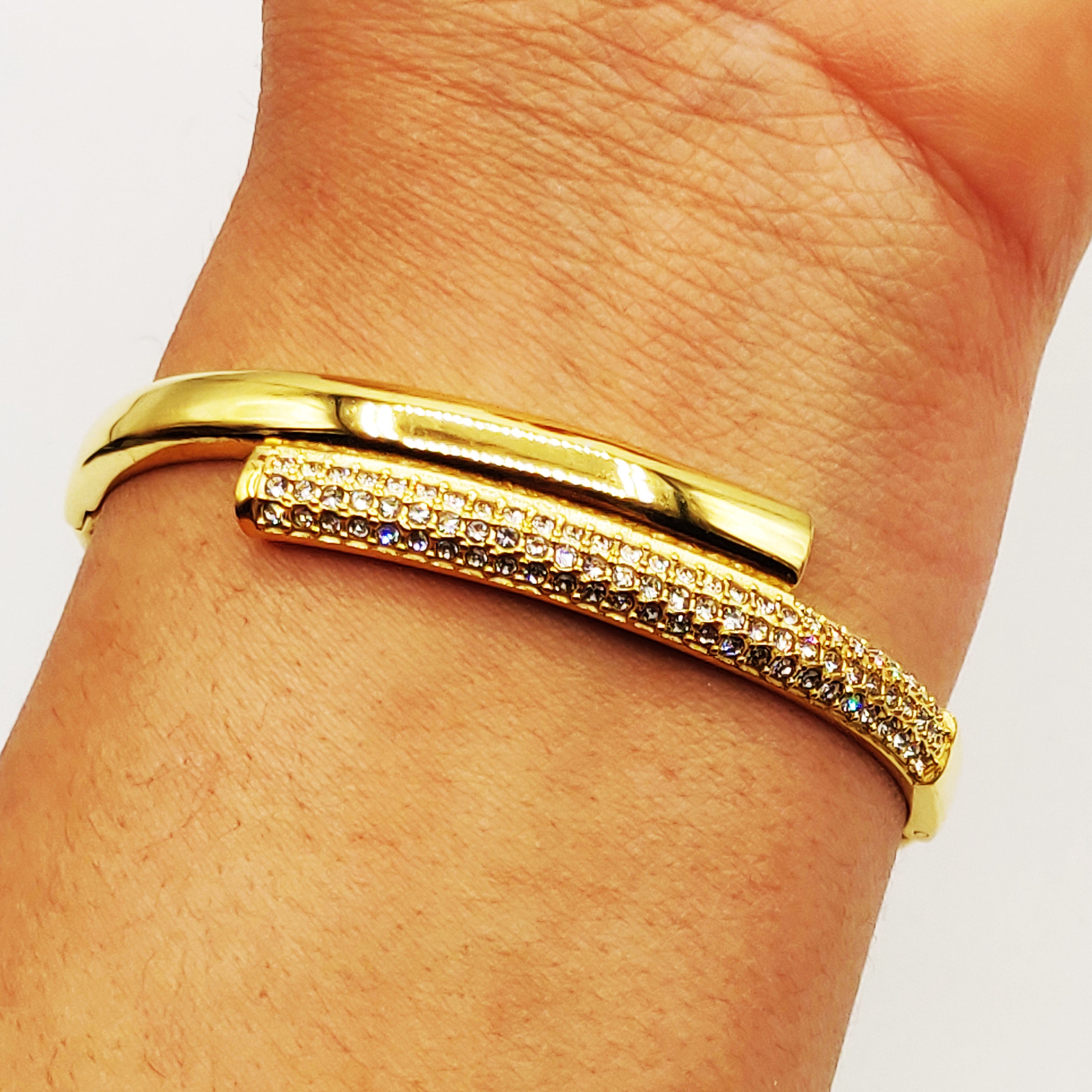 Bracelet Rigide Double Lignes Cristaux et Dorée Luxe