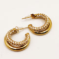 Boucles d'oreilles Double Lignes Cristaux et Dorée Luxe