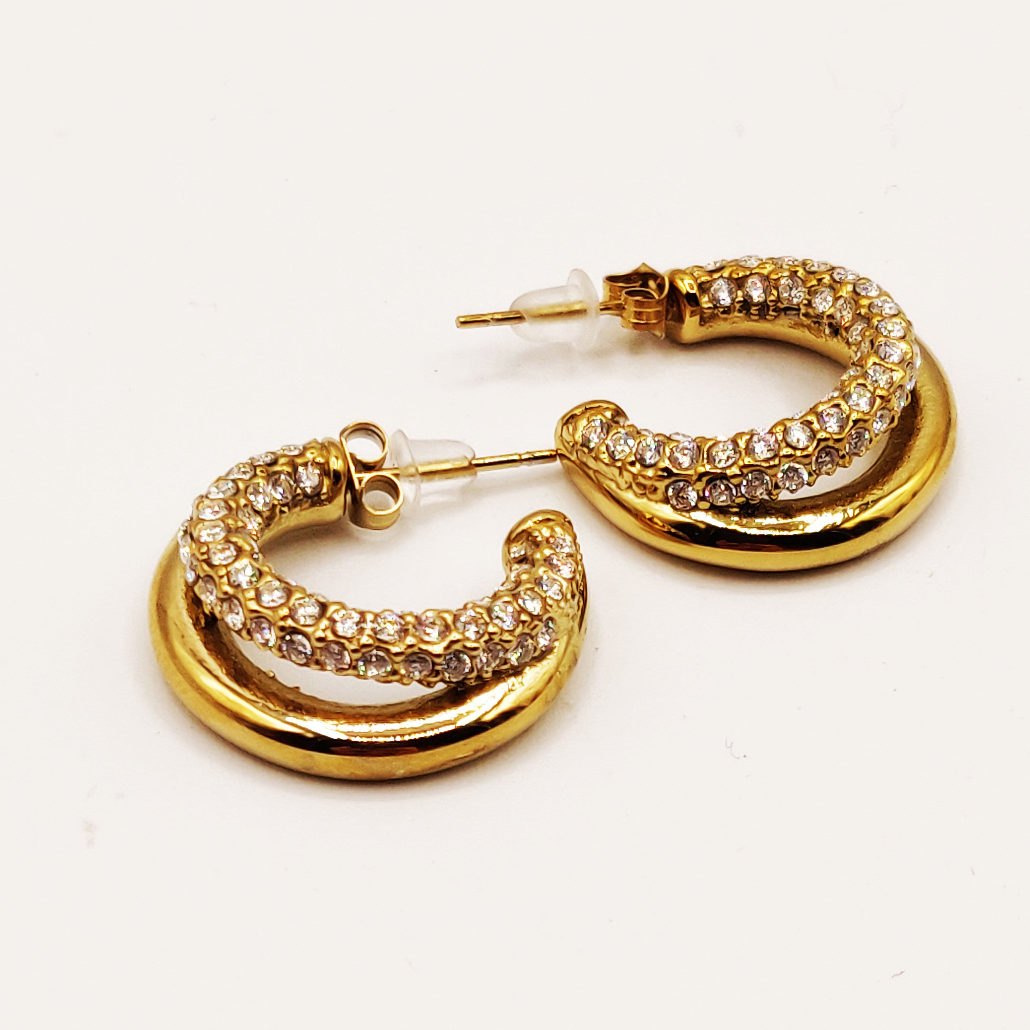 Boucles d'oreilles Double Lignes Cristaux et Dorée Luxe