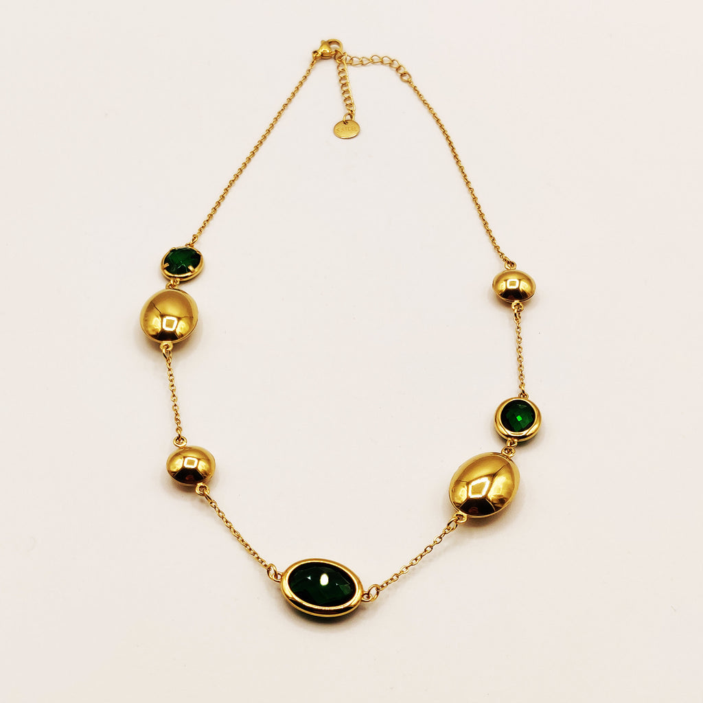 Collier Multi Ovales Dorés et Verts Luxe