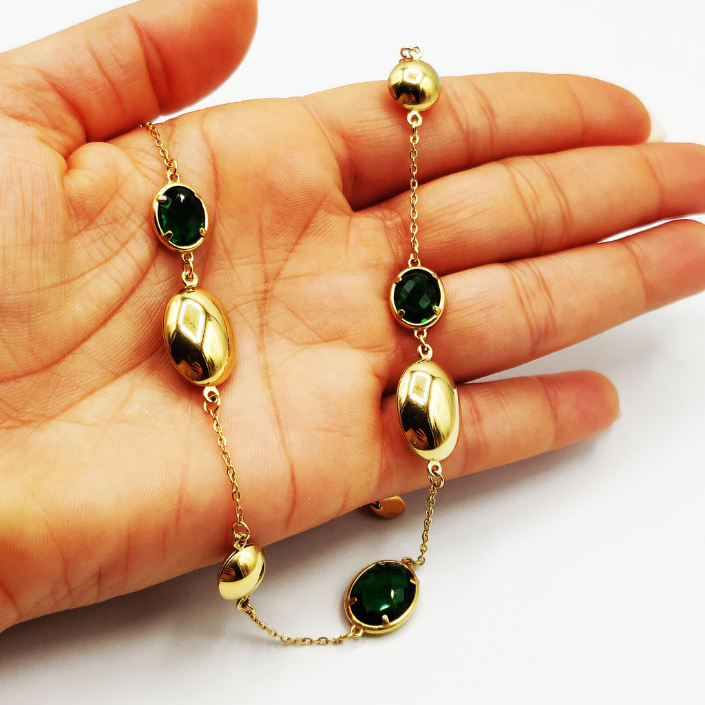 Collier Multi Ovales Dorés et Verts Luxe