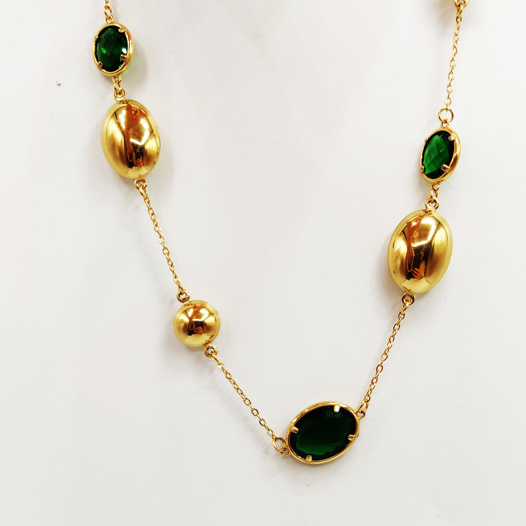 Collier Multi Ovales Dorés et Verts Luxe