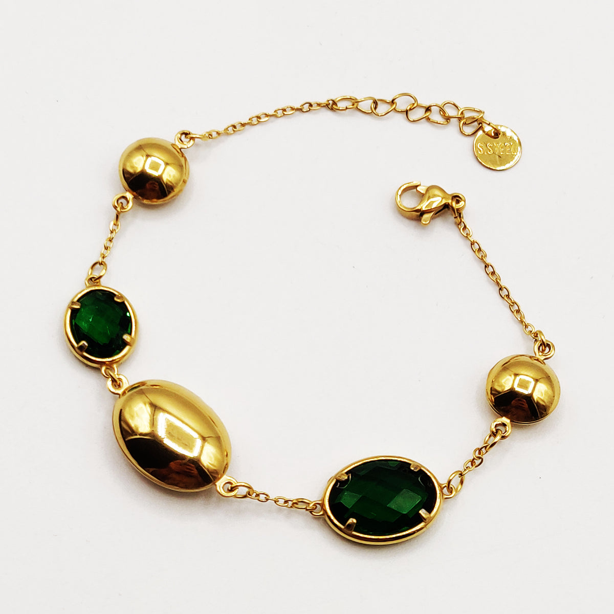 Bracelet Multi Ovales Dorés et Verts Luxe