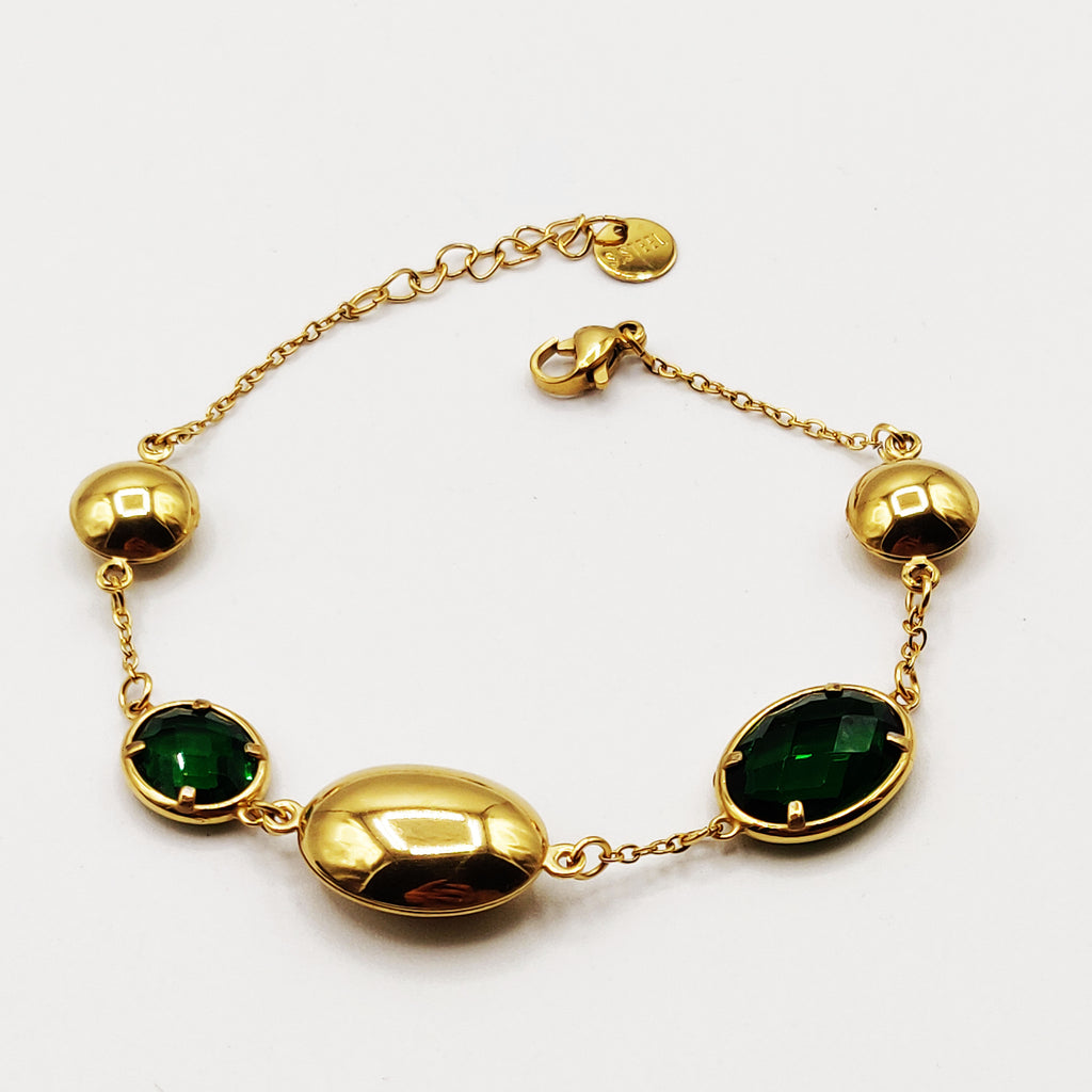 Bracelet Multi Ovales Dorés et Verts Luxe