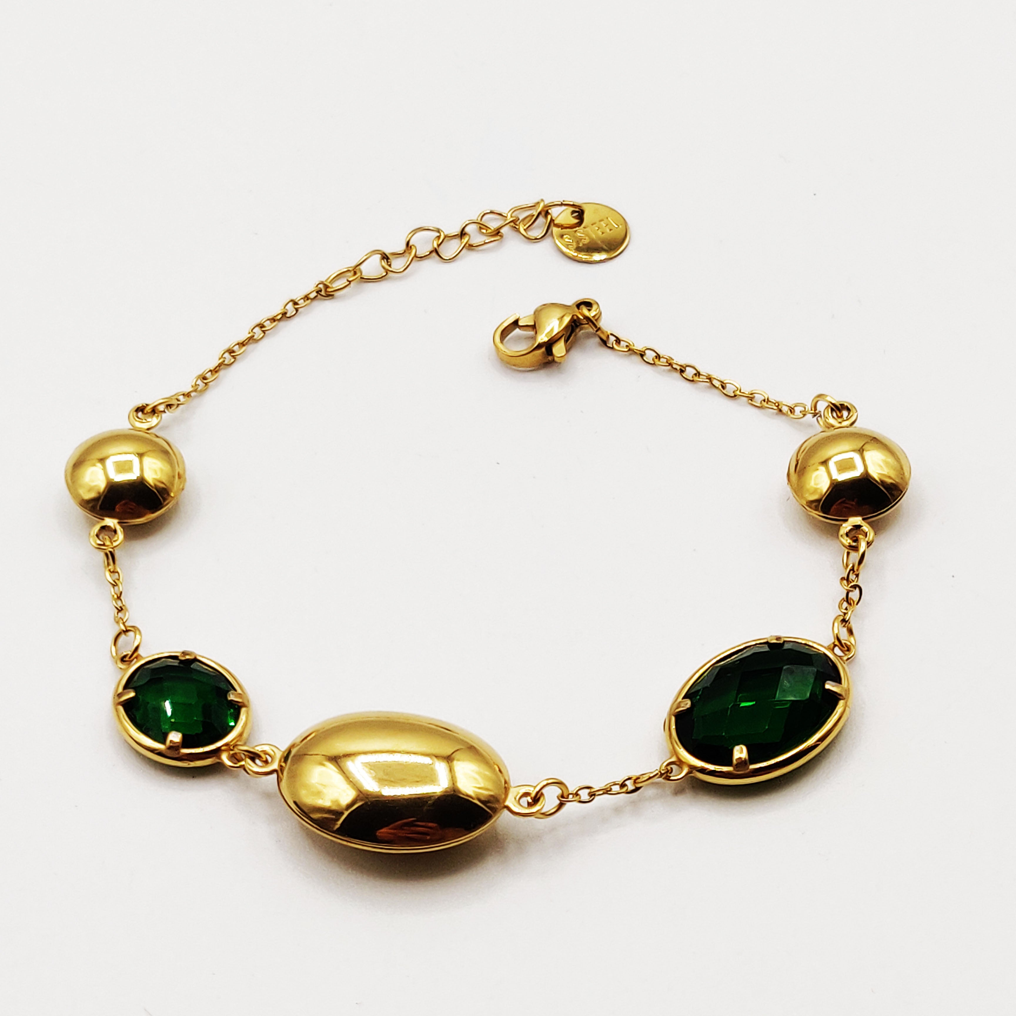 Bracelet Multi Ovales Dorés et Verts Luxe
