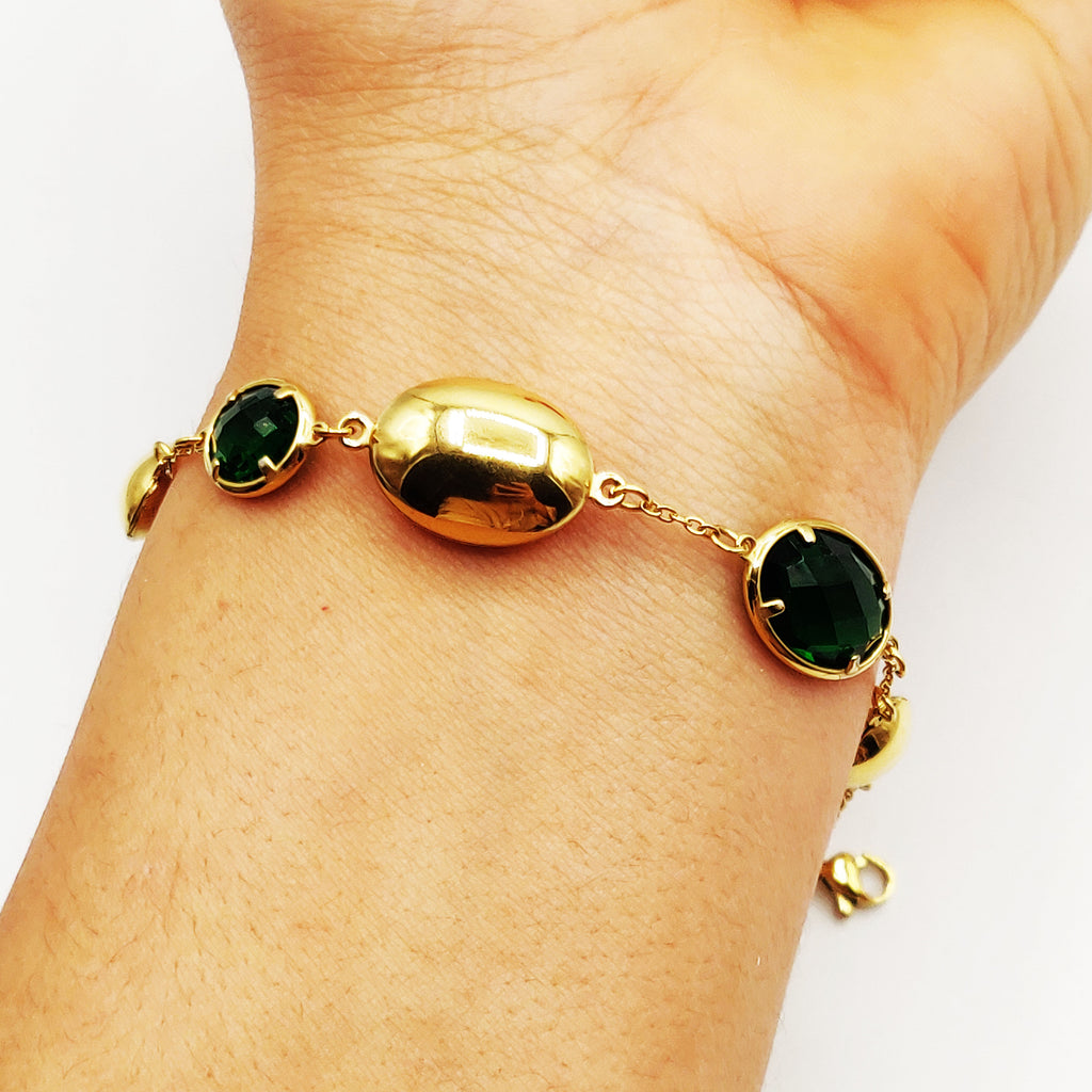 Bracelet Multi Ovales Dorés et Verts Luxe