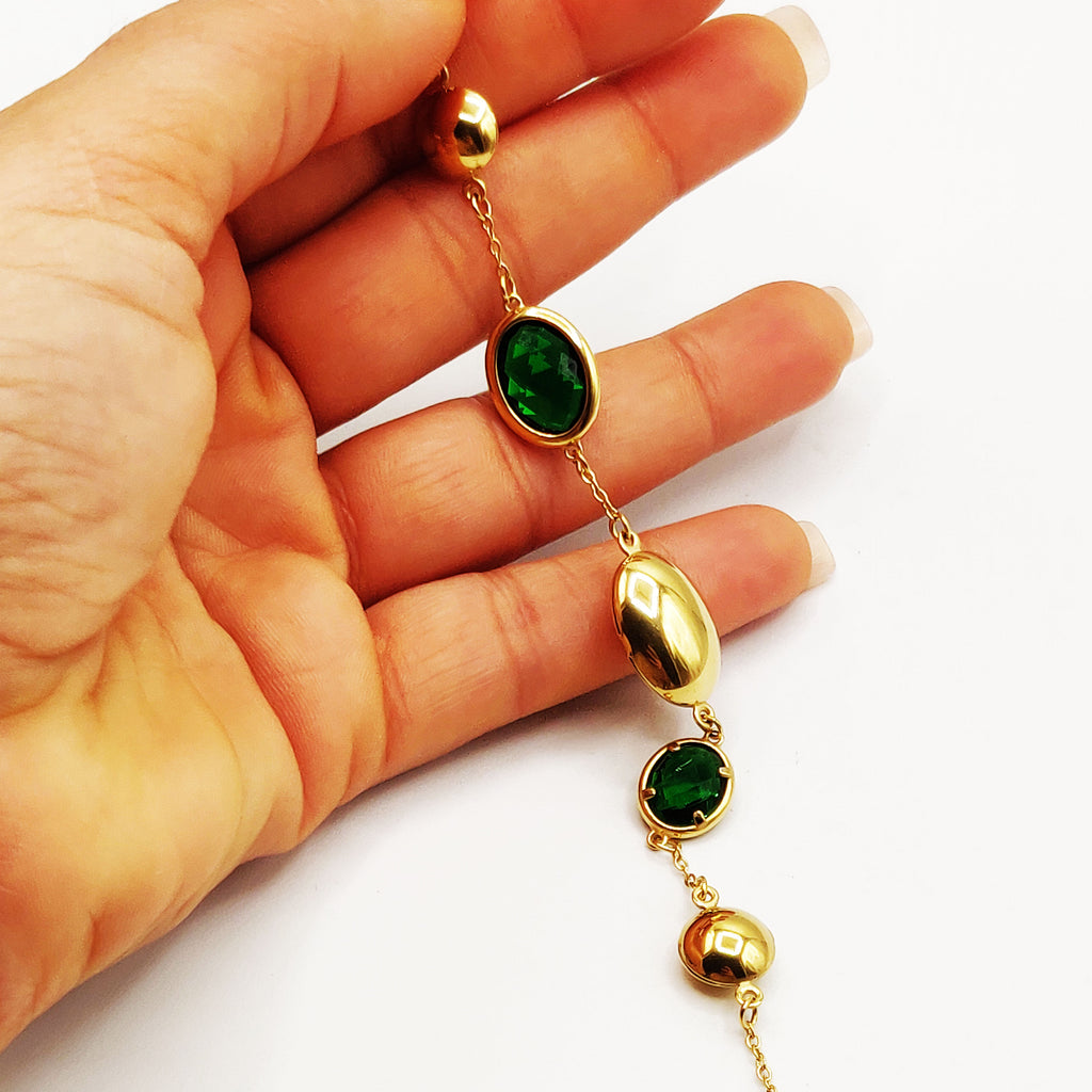 Bracelet Multi Ovales Dorés et Verts Luxe