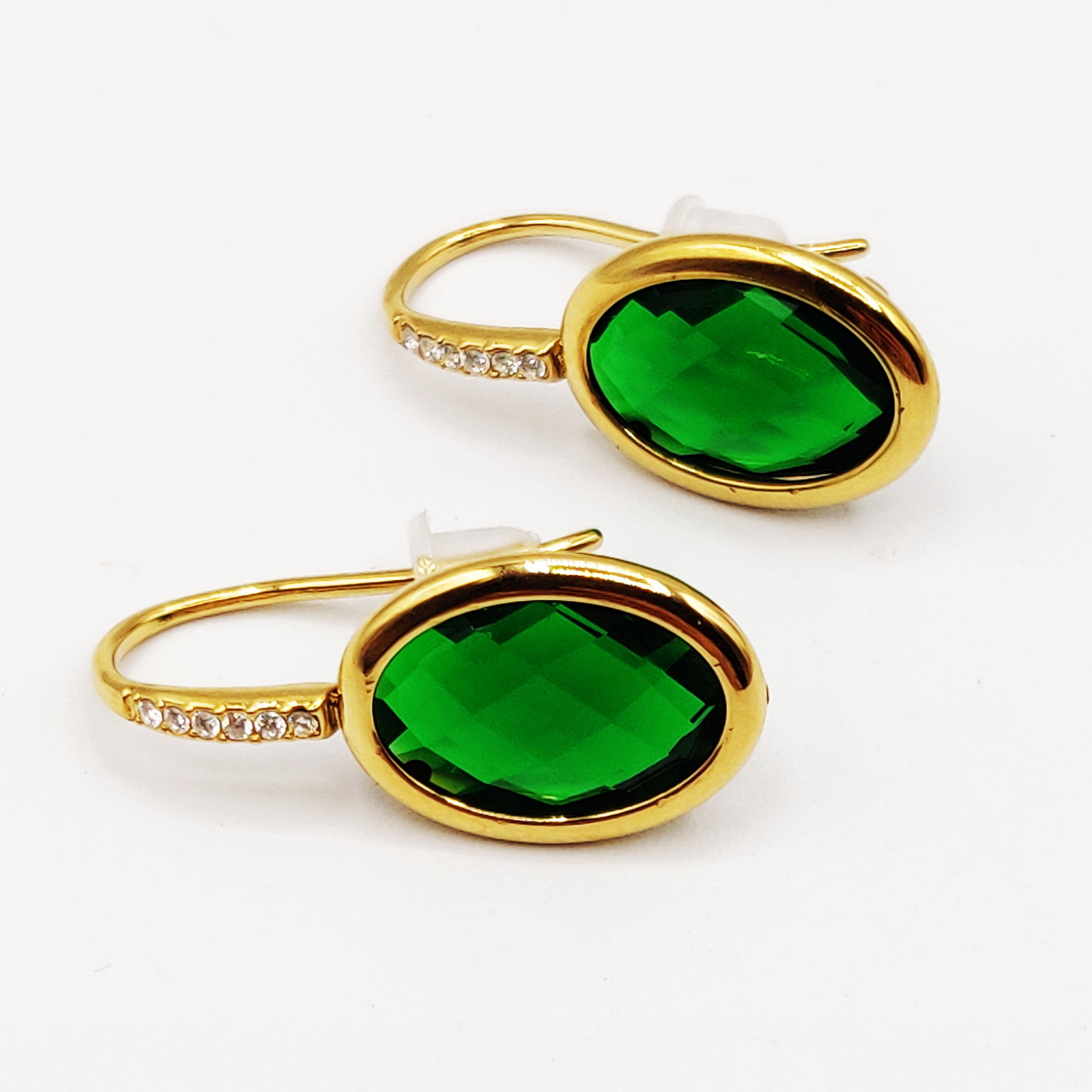 Boucles d'oreilles Multi Ovales Dorés et Verts Luxe