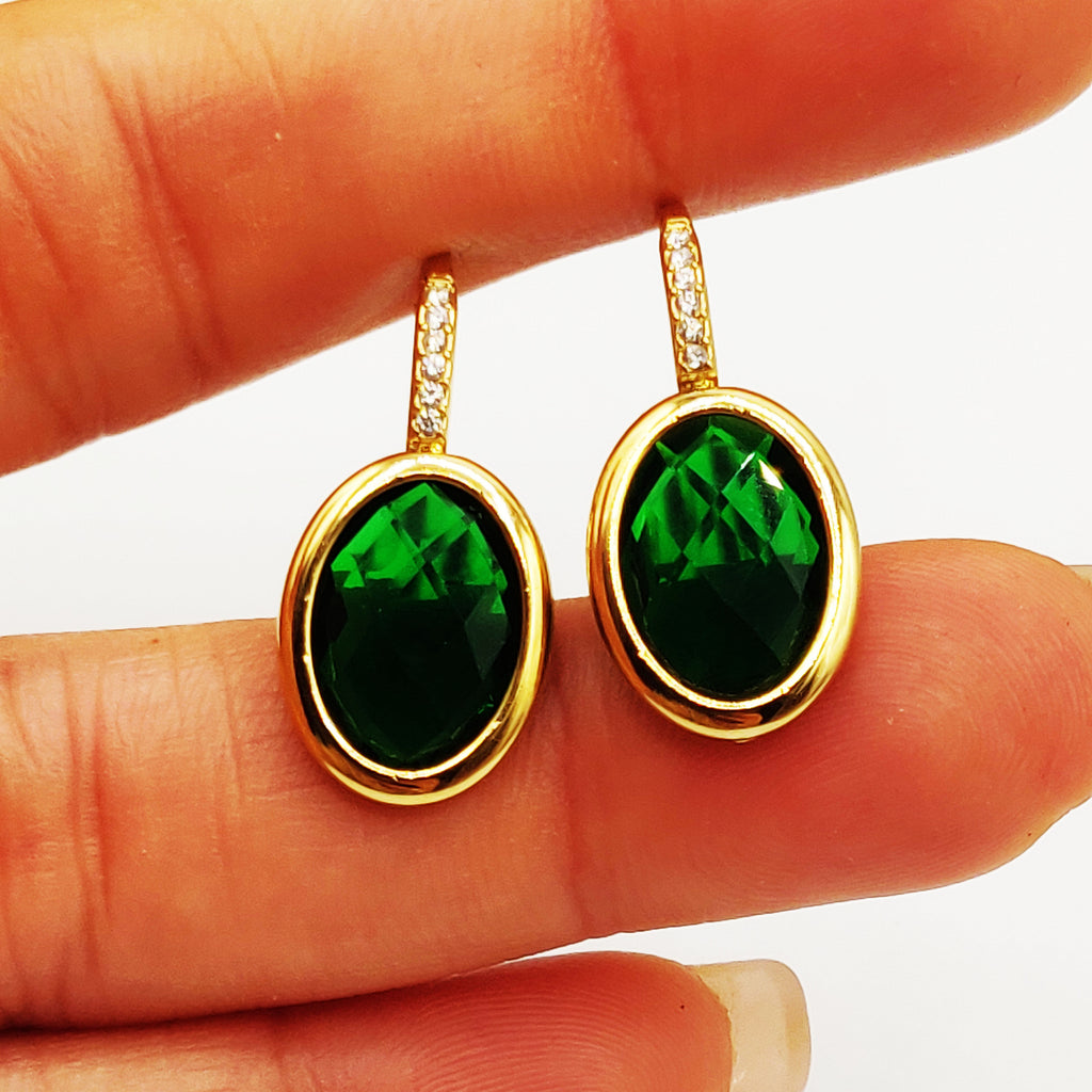 Boucles d'oreilles Multi Ovales Dorés et Verts Luxe