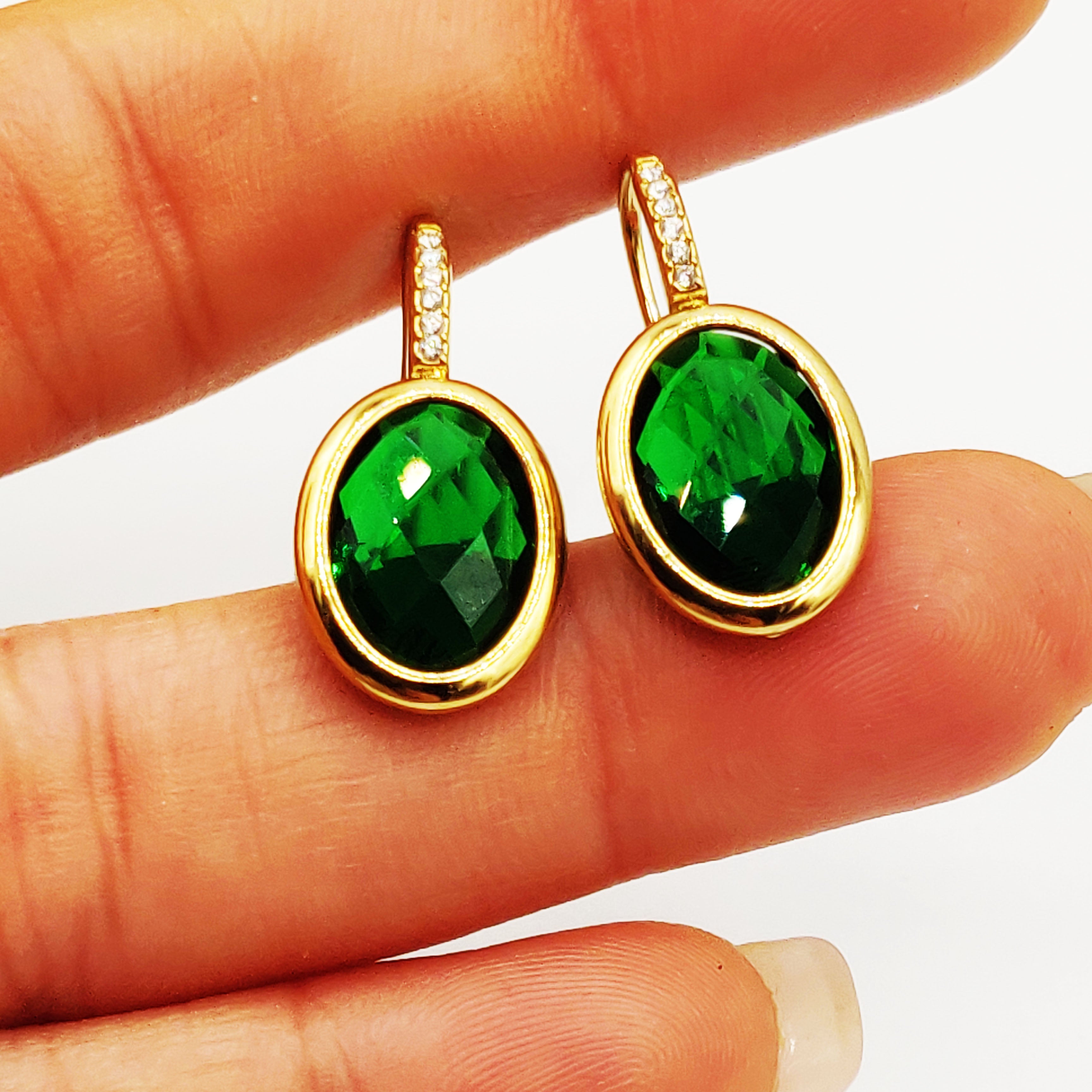 Boucles d'oreilles Multi Ovales Dorés et Verts Luxe