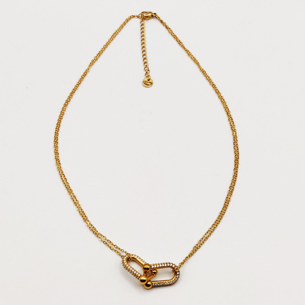 Collier Chaîne Double Pendentif Double T Luxe Cristaux