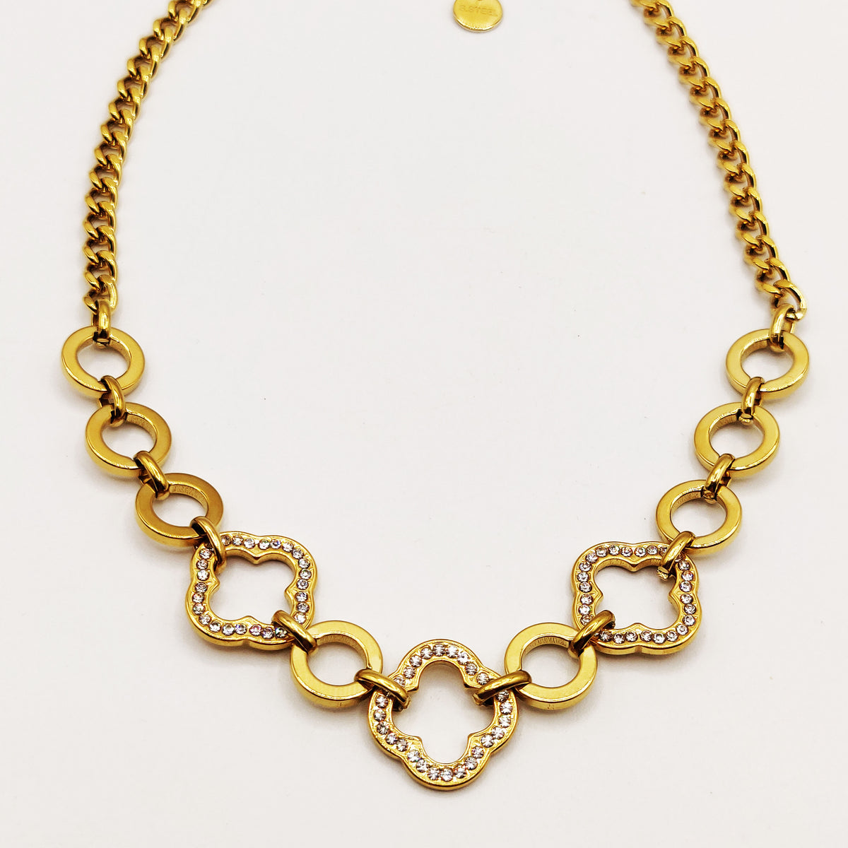 Collier Chaîne Grands Trèfles Creux Cristaux Luxe