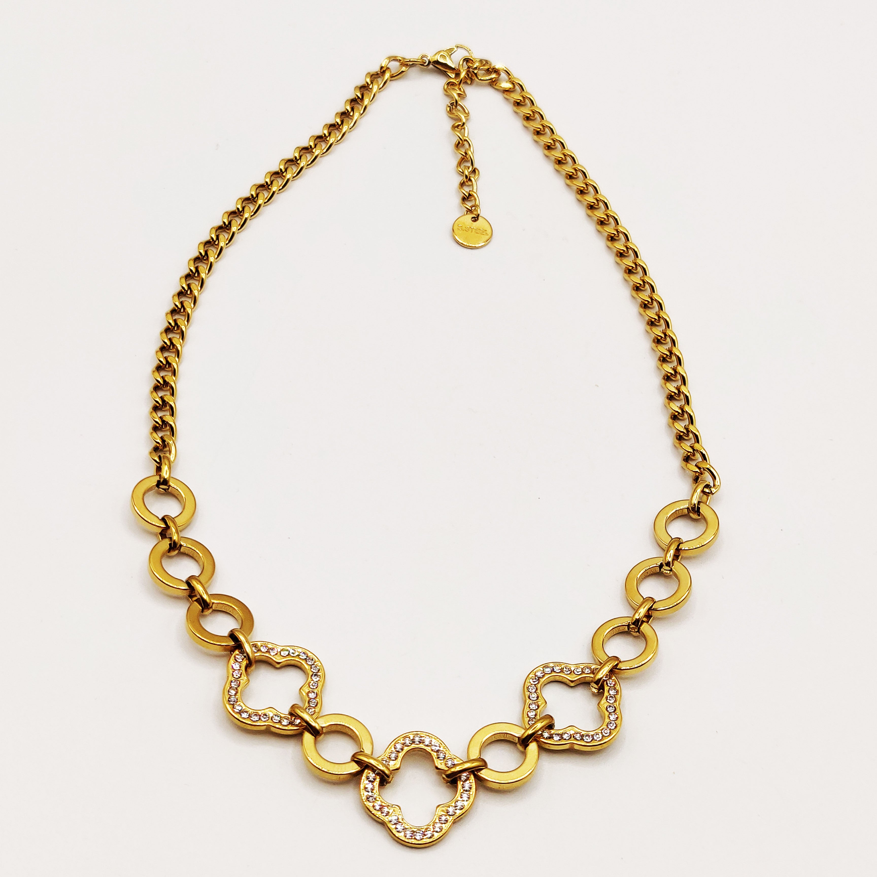 Collier Chaîne Grands Trèfles Creux Cristaux Luxe