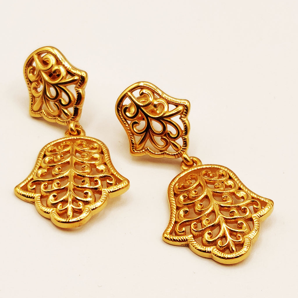 Boucles d'oreilles Torsade Pendentif Main de Fatma Motifs Orientaux Luxe