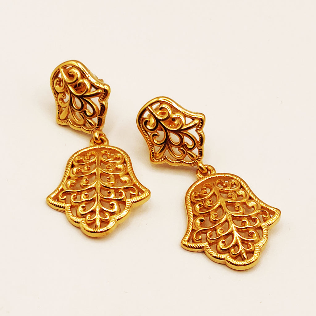 Boucles d'oreilles Torsade Pendentif Main de Fatma Motifs Orientaux Luxe