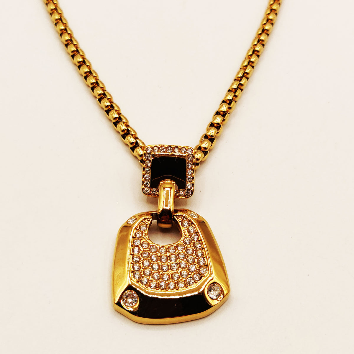 Collier Maillons Rectangle Multi Cristaux Coins Cristaux Luxe