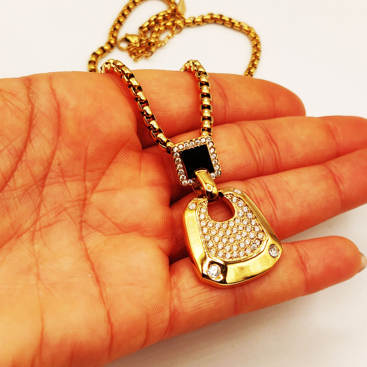 Collier Maillons Rectangle Multi Cristaux Coins Cristaux Luxe