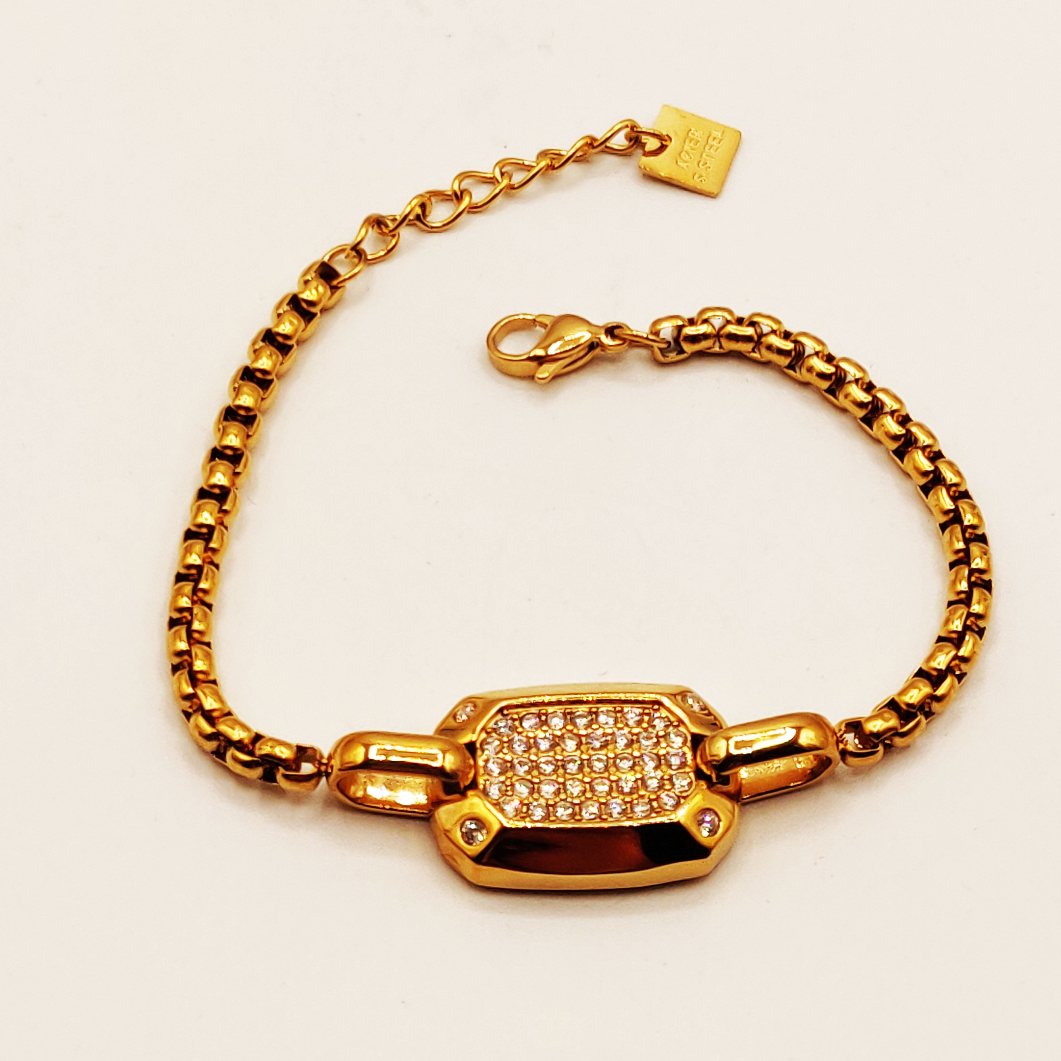 Bracelet Maillons Rectangle Multi Cristaux Coins Cristaux Luxe