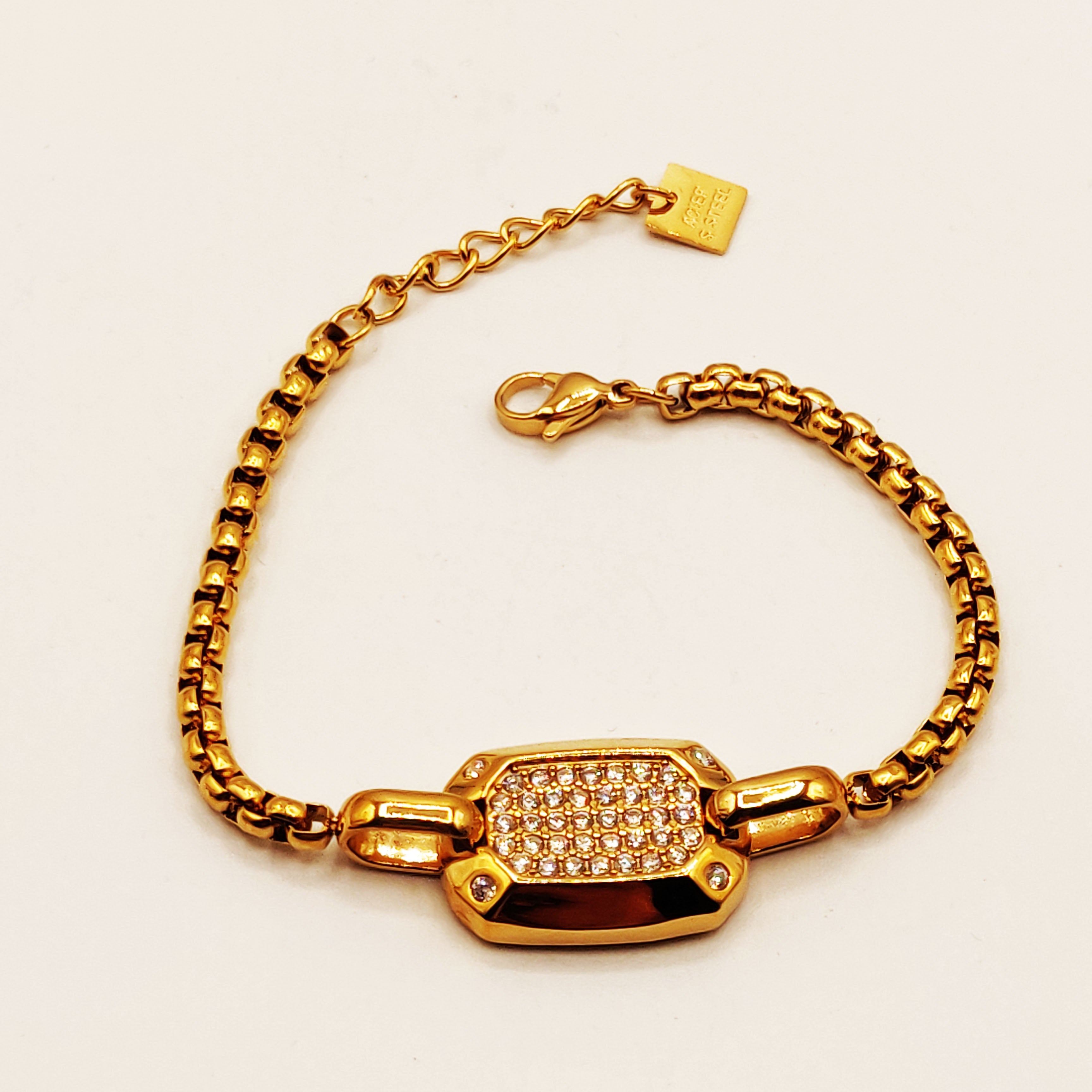 Bracelet Maillons Rectangle Multi Cristaux Coins Cristaux Luxe