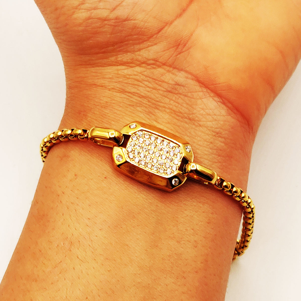 Bracelet Maillons Rectangle Multi Cristaux Coins Cristaux Luxe