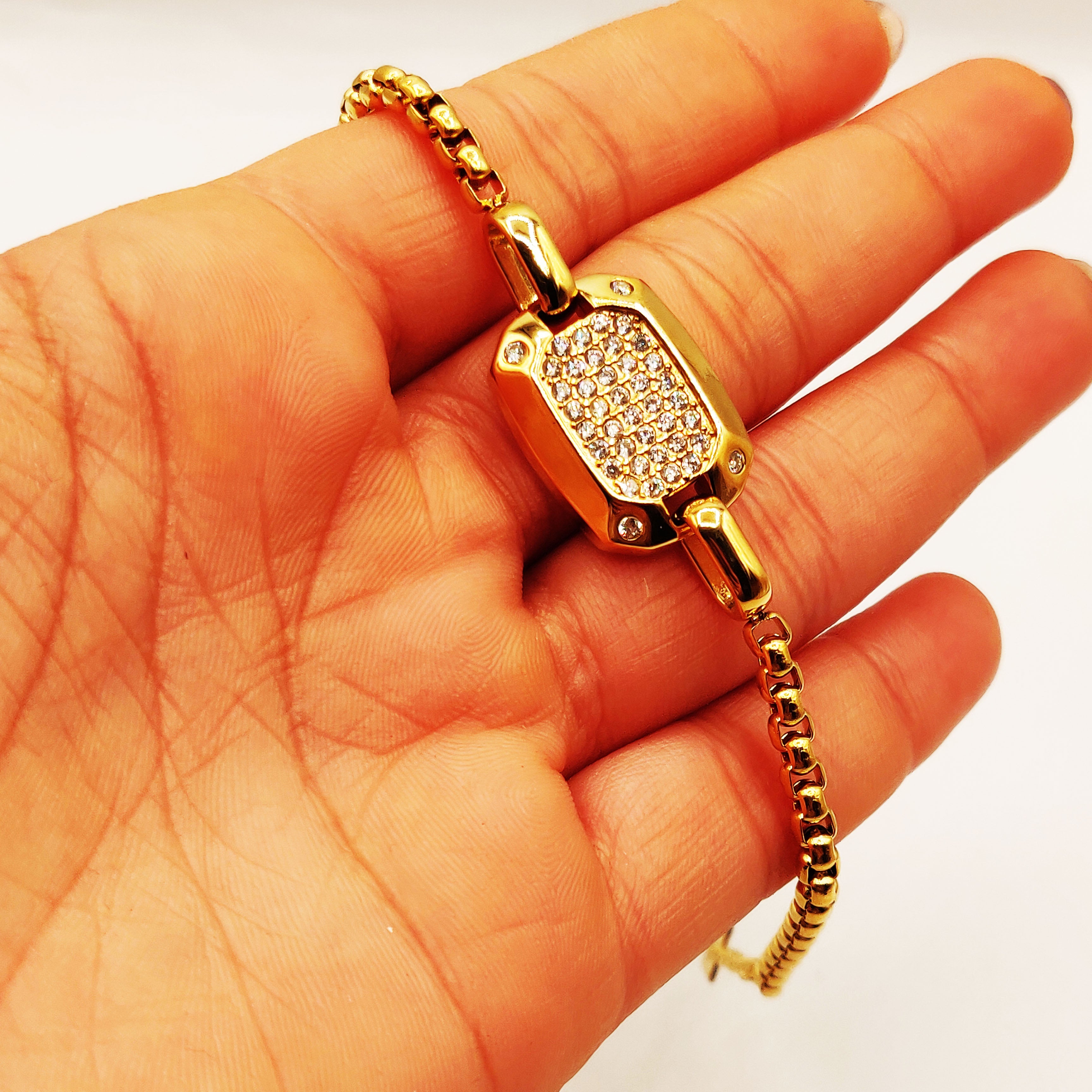 Bracelet Maillons Rectangle Multi Cristaux Coins Cristaux Luxe