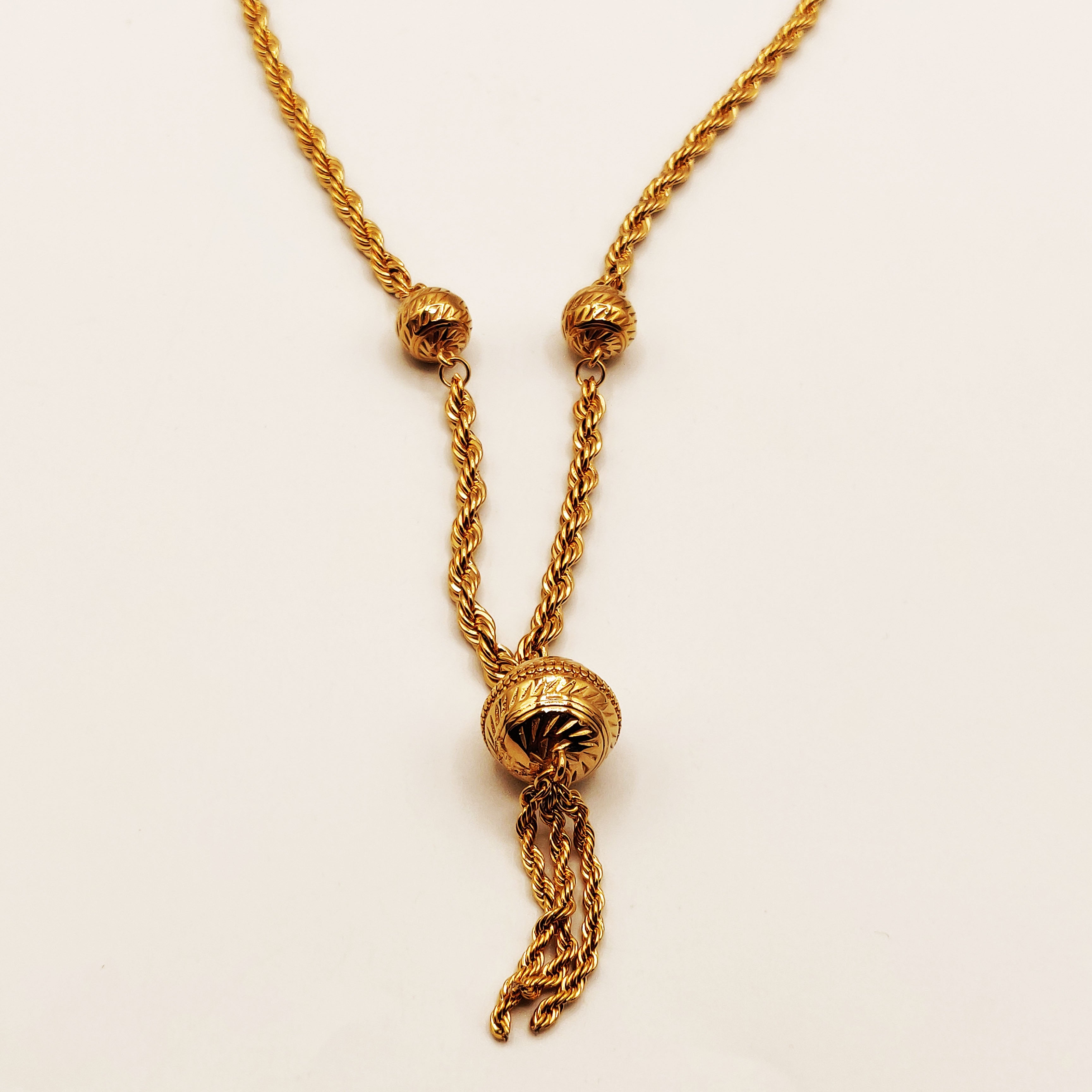 Collier / Sautoir Torsade Triple Boules Dorées Luxe
