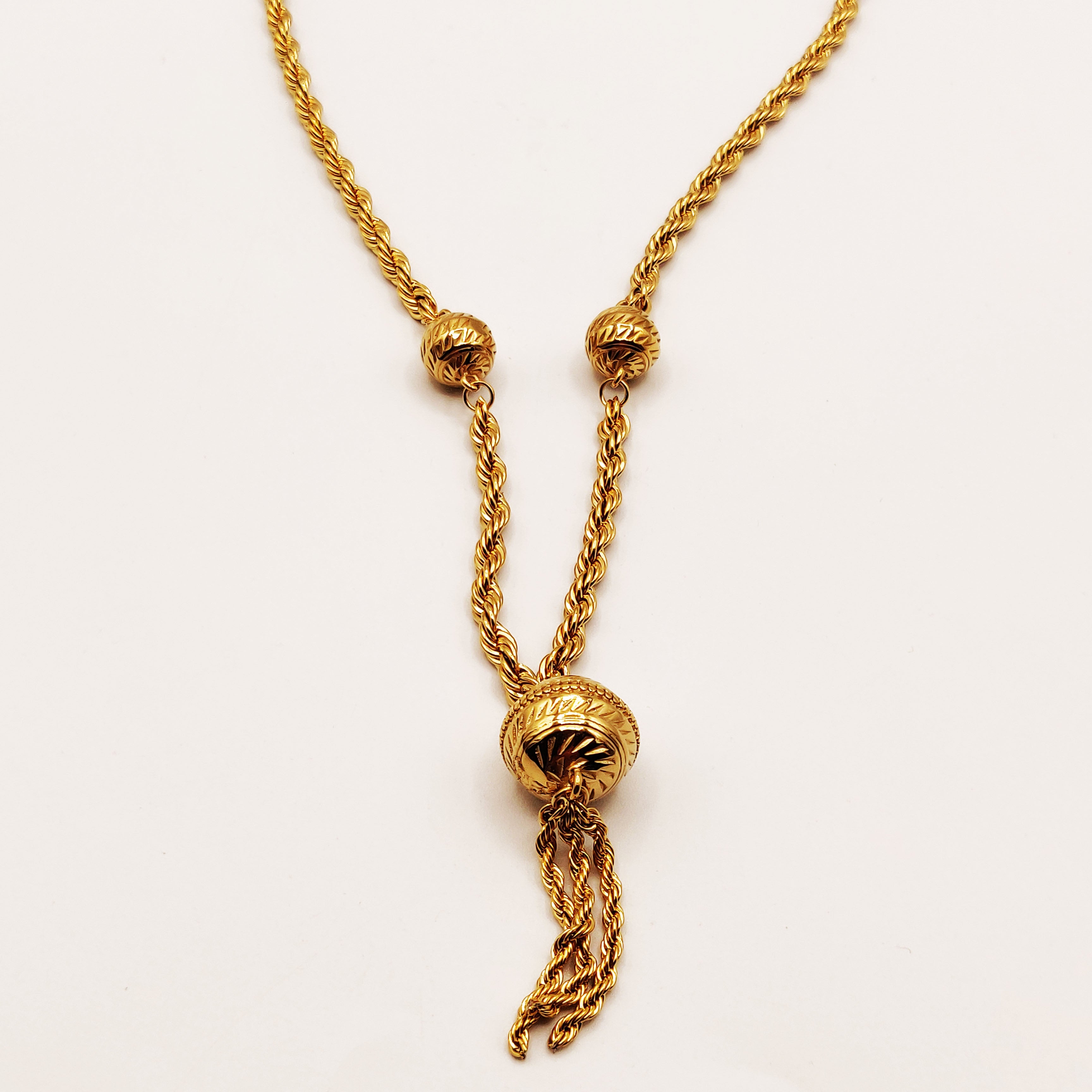 Collier / Sautoir Torsade Triple Boules Dorées Luxe