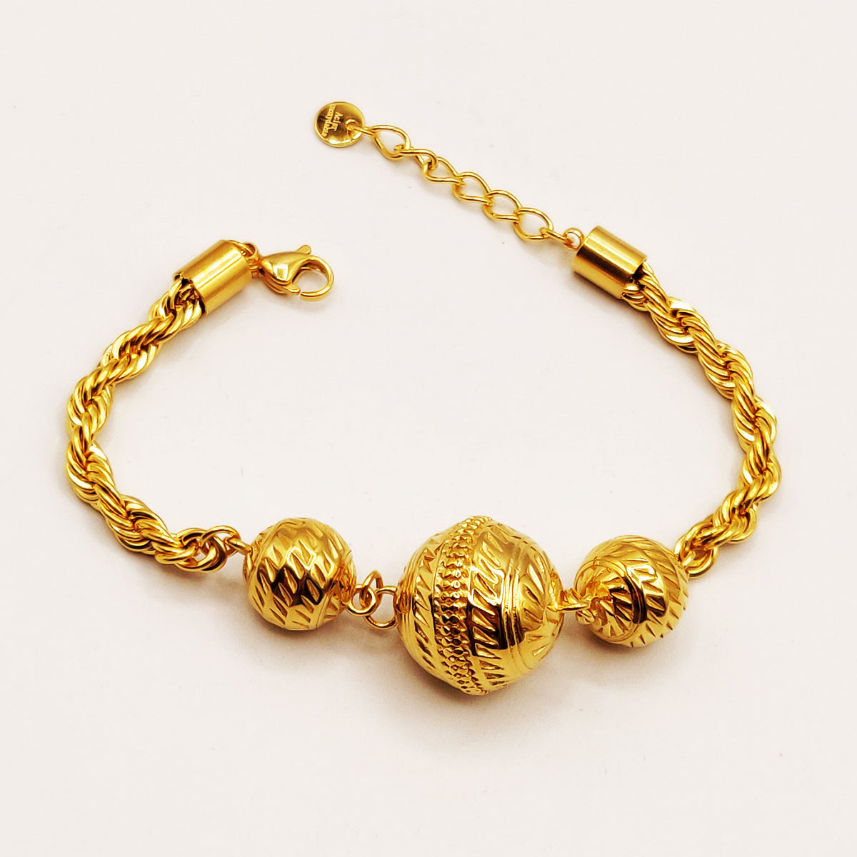 Bracelet Torsade Triple Boules Dorées Luxe